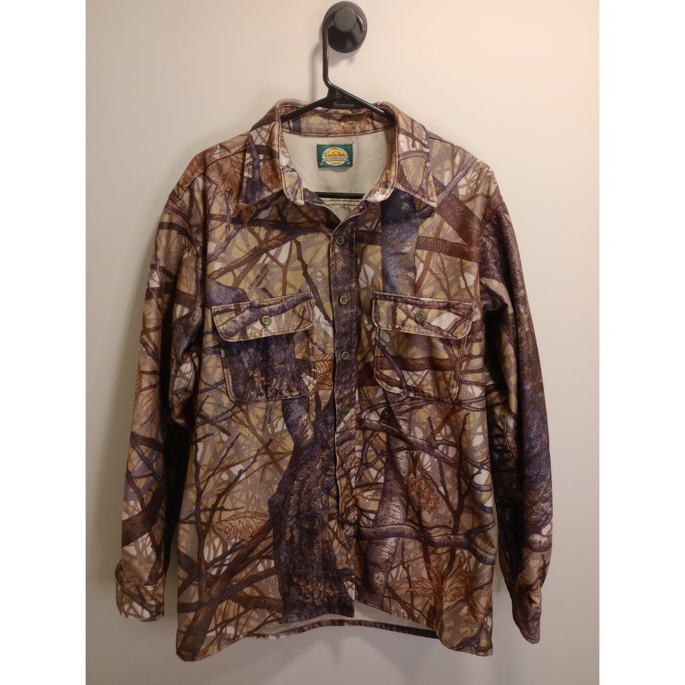 Vintage 90s Cabelas Camo Hunting Shirt Mens L Heavyweight Button Up Shacket